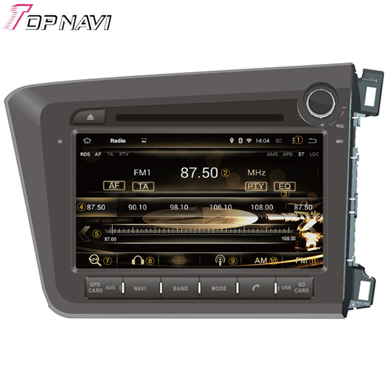 Topnavi 8 octa core 4 gb ram 안드로이드 6.0 차량용 비디오 플레이어 자동 오디오 dvd pc, civic right driving 2012-honda gps radio 용